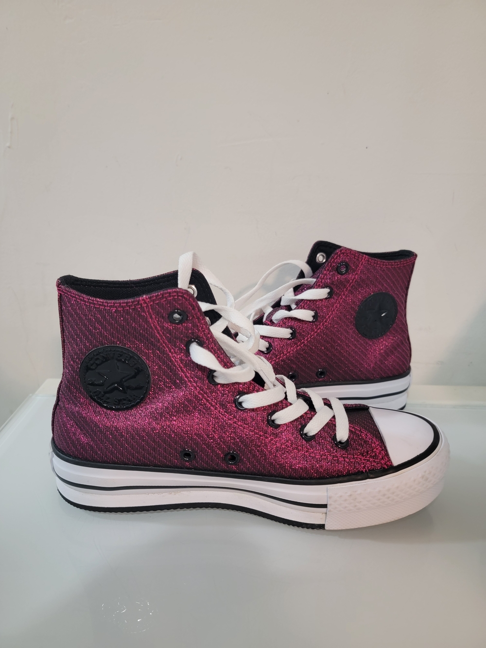 Big Girl's High-Top Canvas Sneakers in Shimmery Magenta